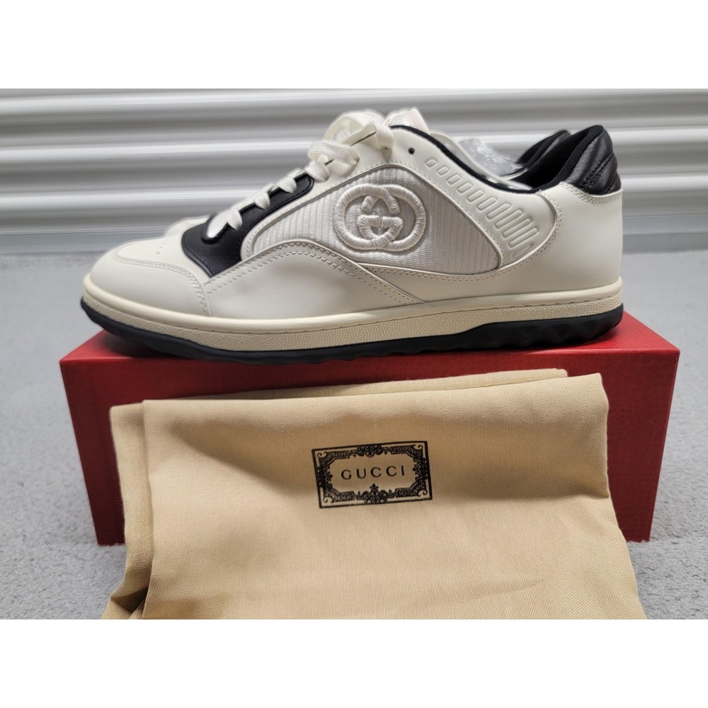 Gucci Shoes Mens US 12.5 EU 46 MAC80 Off-White Black Leather Low Top GG Italy - Picture 3 of 11